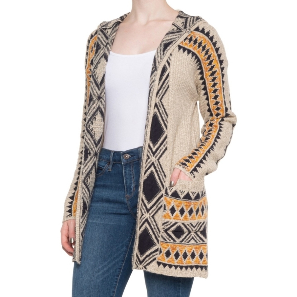 LUCKY BRAND Longline Cardigan Hoodie Open Front Aztec Southwestern Chunky Sz 3X - Picture 3 of 14